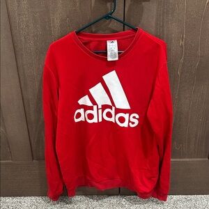 Red unisex women’s mens large Adidas three stripes logo crew neck sweatshirt